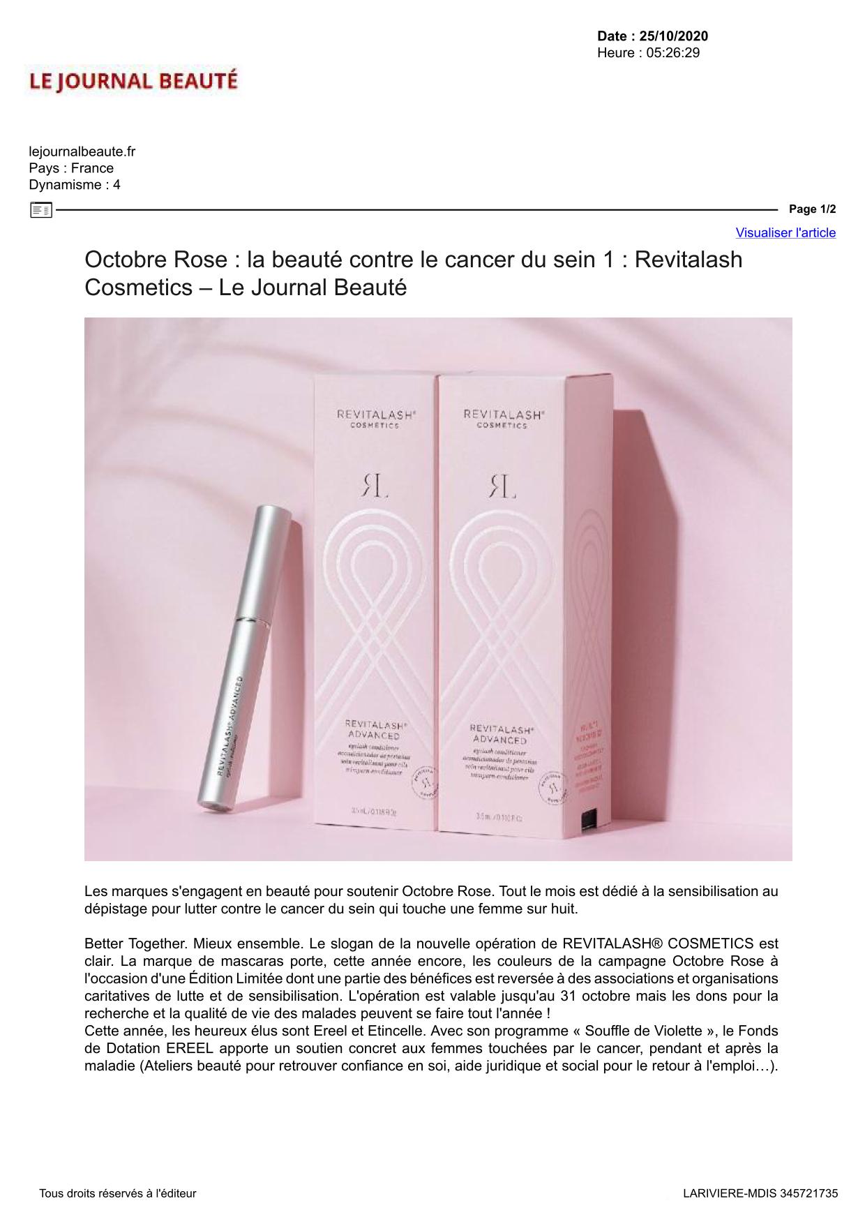 Le Journal Beauté - Octobre 2020 - Revitalash® Cosmetics
