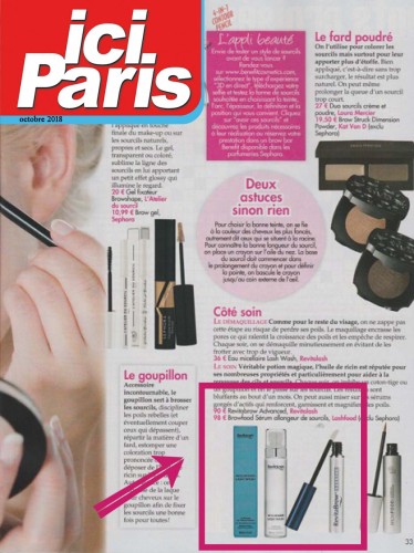 Ici Paris - Octobre 2018 - Eau micellaire et Revitabrow de Revitalash®Cosmectics